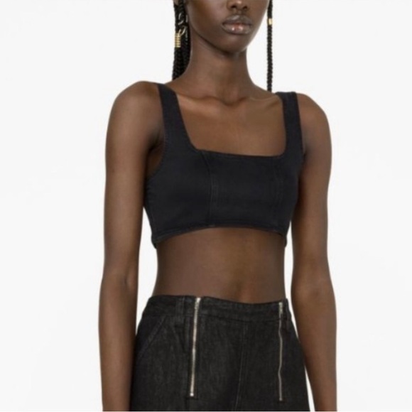 New Good American Denim Light Compression Bra Crop Top Black Sz 4 - Picture 2 of 10